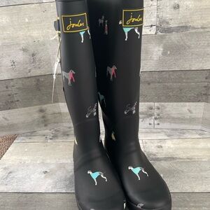 Joules Women's Black Dog Print Rain Boots Size 8. New W/ Tags.